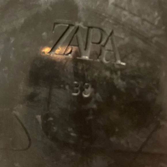 ZARA Black Leather Flat Sandals Size 38 Square Toe Minimalist Slingback - Picture 5 of 5